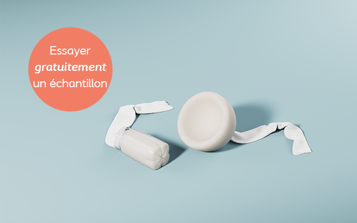 le tampon anal Peristeen sur fond bleu avec texte Essayer gratuitement un échantillon